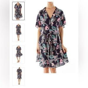 BANANA REPUBLIC Navy Blue Floral A Line Flare Dress